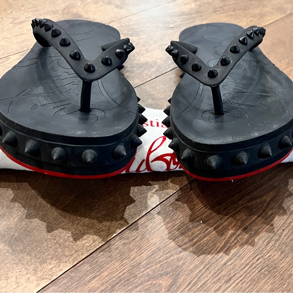 Christian Louboutin Black Studded Flip Flops